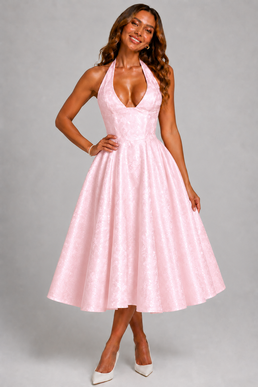 NOVA | Halterneck Midi Skater Dress | Women’s Elegant Occasion Dress