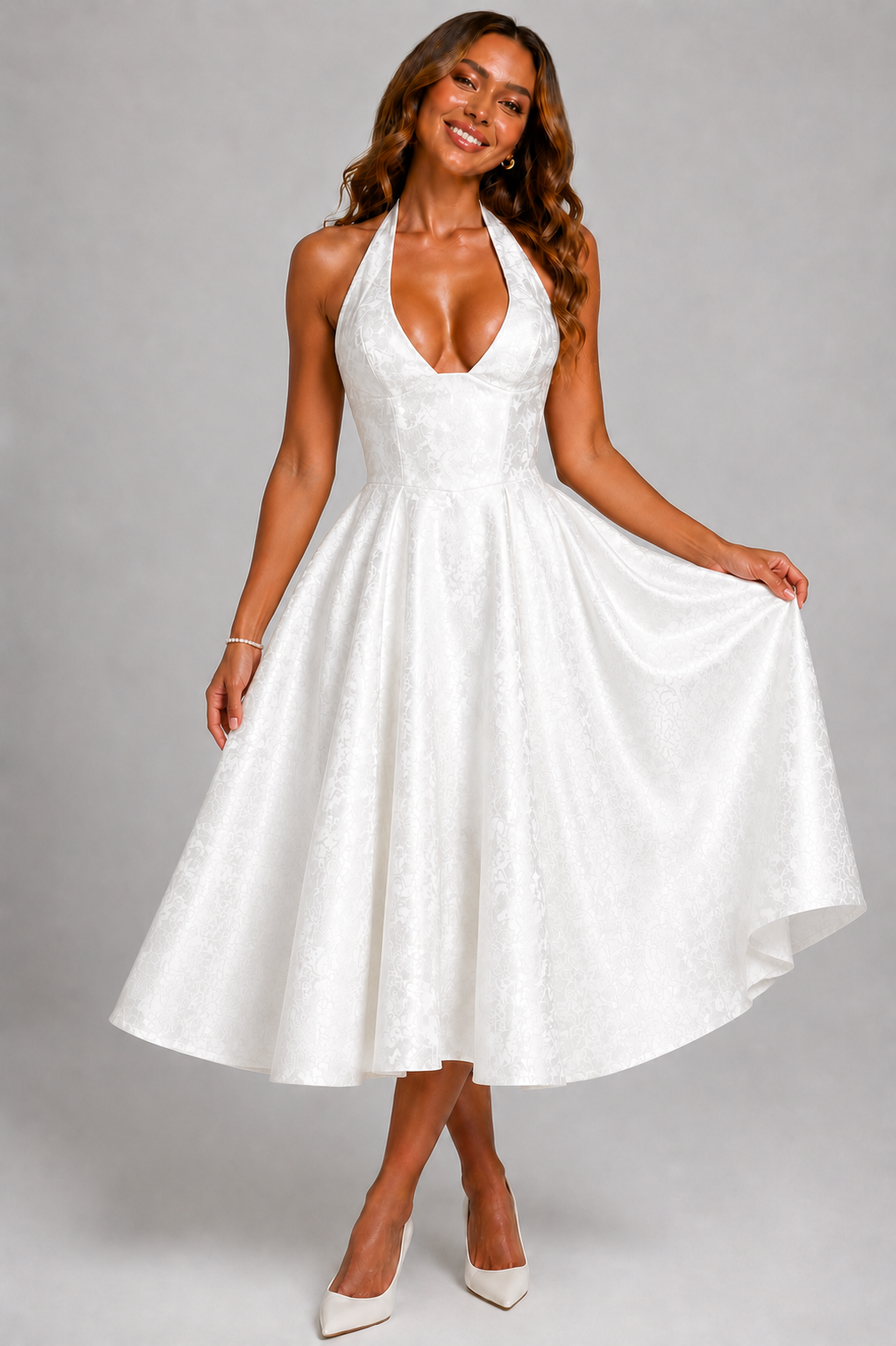 NOVA | Halterneck Midi Skater Dress | Women’s Elegant Occasion Dress