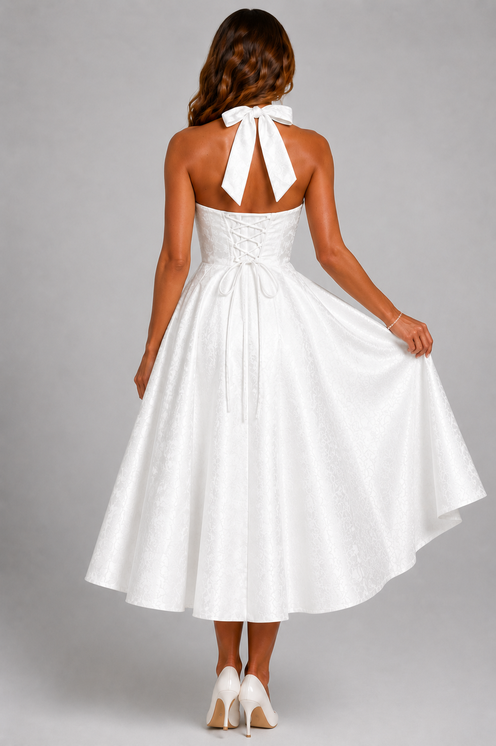 NOVA | Halterneck Midi Skater Dress | Women’s Elegant Occasion Dress