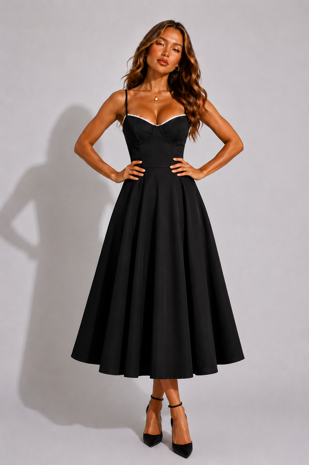 NOVA | Wedding Guest Midi Dress with Flared Skirt for Women