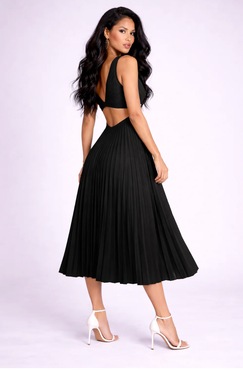 NOVA | Women’s Pleated Midi Dress – Elegant Flowing Dress for Events