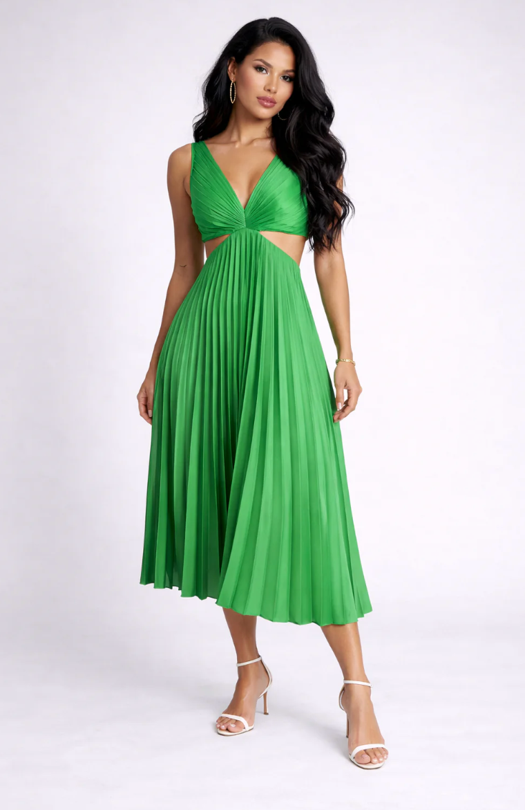 NOVA | Women’s Pleated Midi Dress – Elegant Flowing Dress for Events