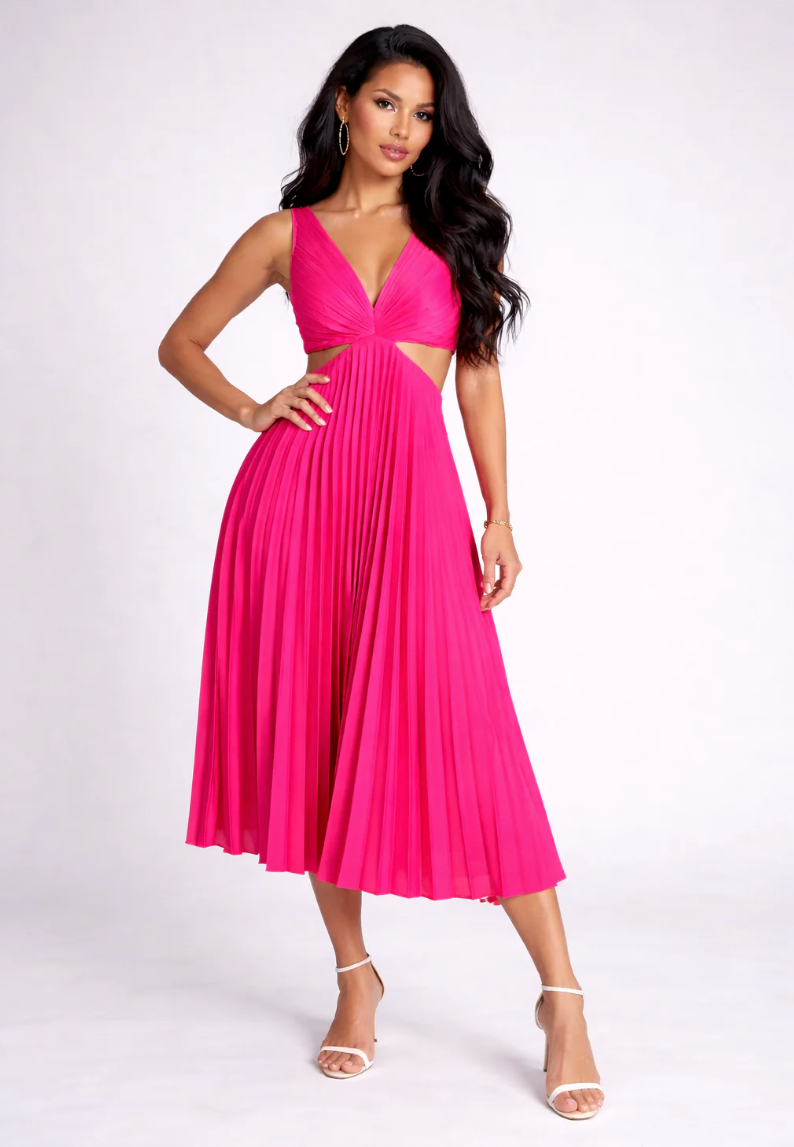 NOVA | Women’s Pleated Midi Dress – Elegant Flowing Dress for Events