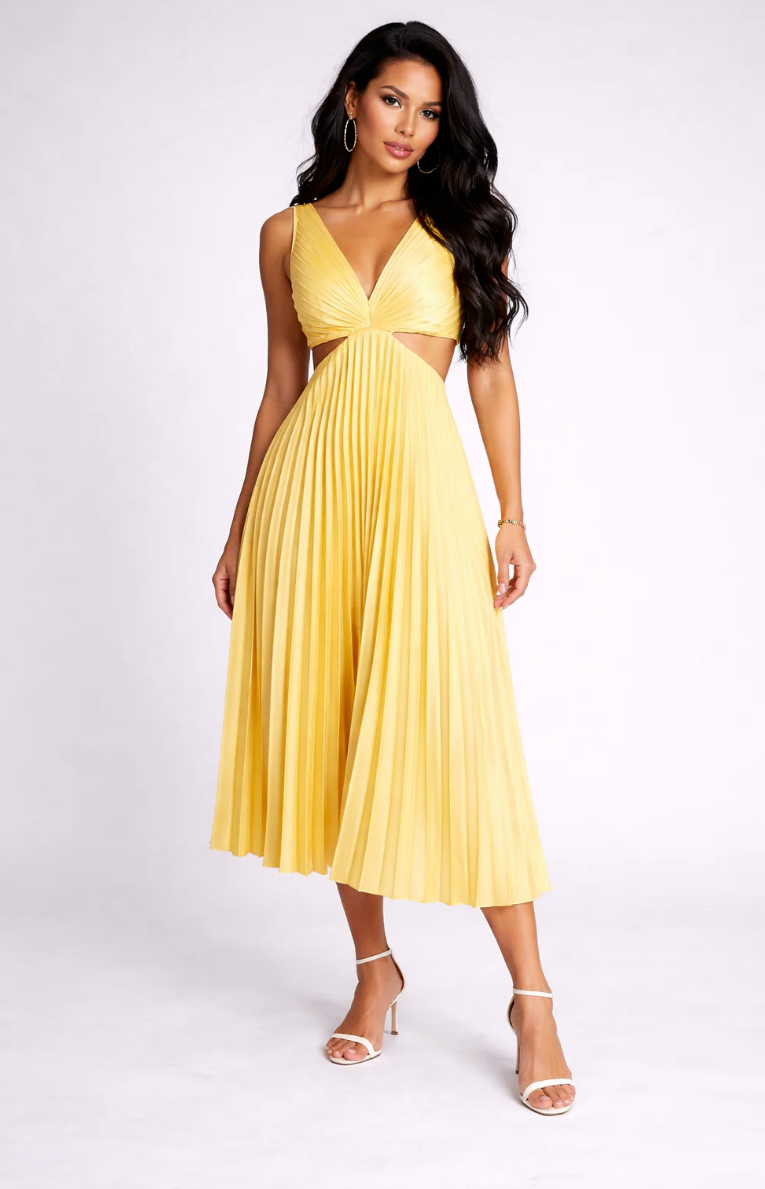 NOVA | Women’s Pleated Midi Dress – Elegant Flowing Dress for Events
