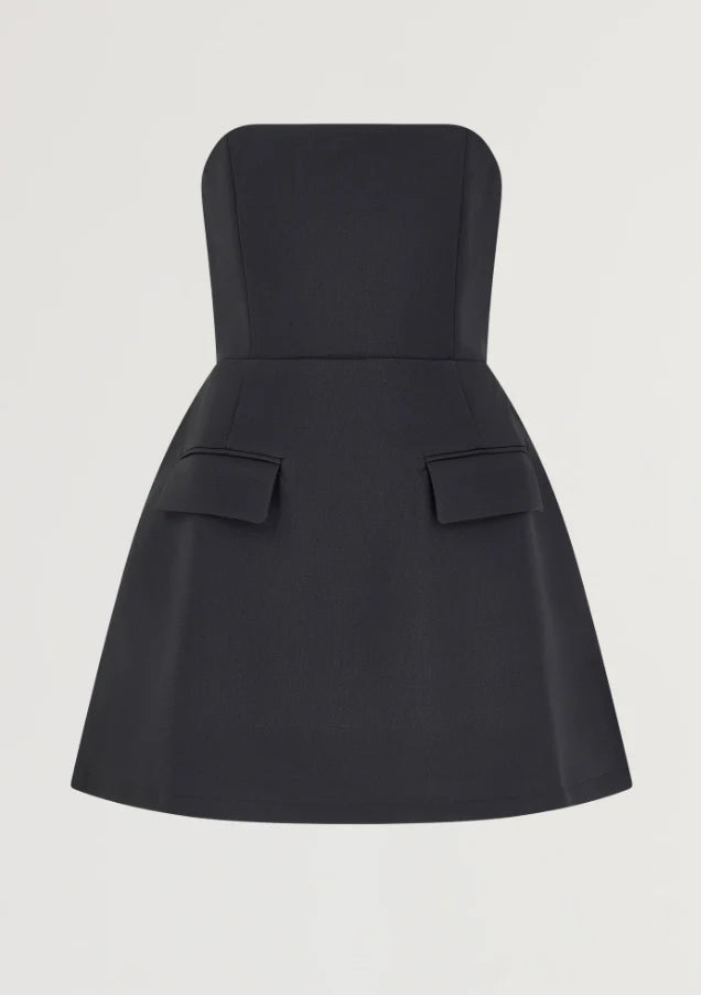 NOVA | Women’s Strapless Black Mini Dress – A-Line Bandeau Dress with Pockets – Elegant Party Dress