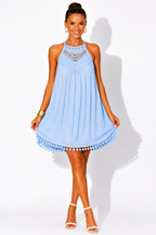 NOVA | Women's Crochet Halter Swing Dress | Sleeveless Summer Beach Mini Dress
