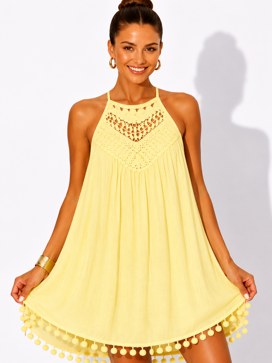 NOVA | Women's Crochet Halter Swing Dress | Sleeveless Summer Beach Mini Dress