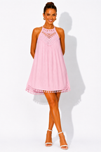 NOVA | Women's Crochet Halter Swing Dress | Sleeveless Summer Beach Mini Dress