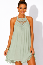 NOVA | Women's Crochet Halter Swing Dress | Sleeveless Summer Beach Mini Dress