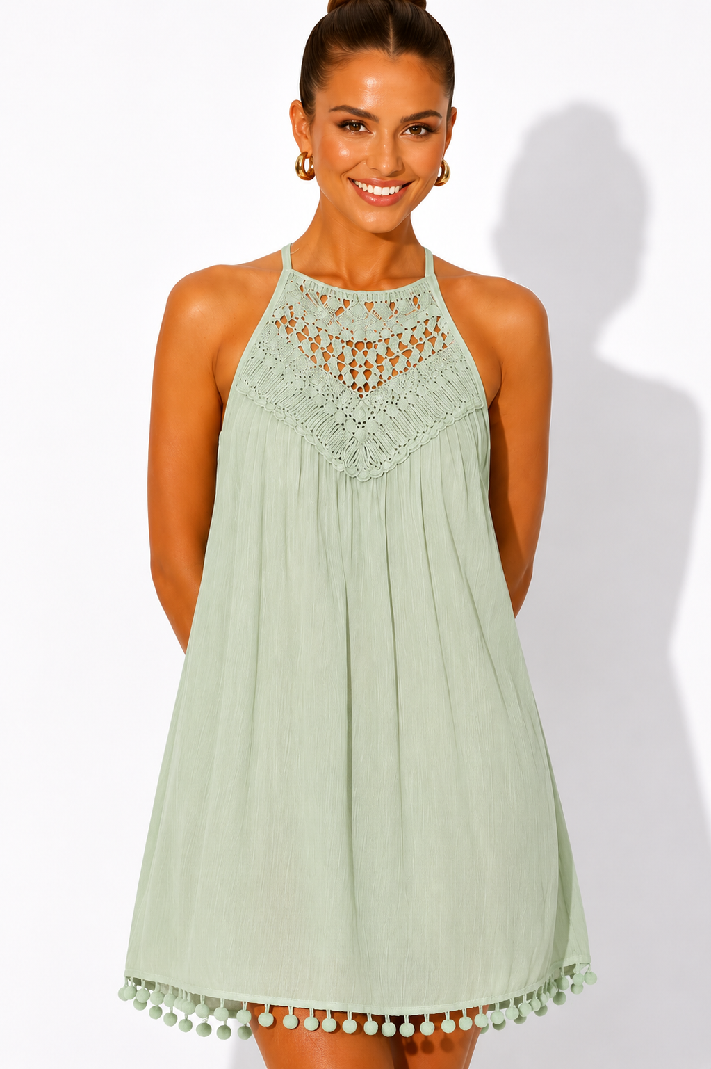 NOVA | Women's Crochet Halter Swing Dress | Sleeveless Summer Beach Mini Dress