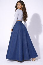 NOVA | Women’s High Waisted Denim Maxi Skirt – A-Line Long Jean Skirt with Button Front