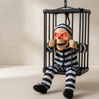 Motion Activated Halloween Decoration Animated Skeleton In Hanging Cage With Glowing Red Eyes Decor - Image 1