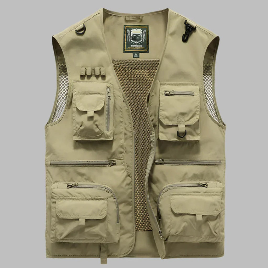 Multi Pocket Vest Sleeveless Jacket With Standing Collar And Mesh - Image 3