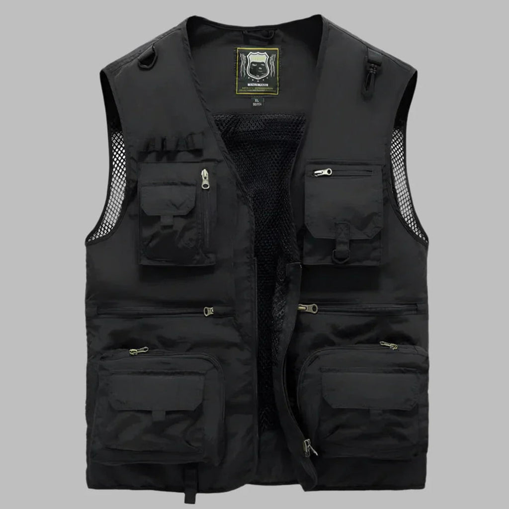 Multi Pocket Vest Sleeveless Jacket With Standing Collar And Mesh - Image 2