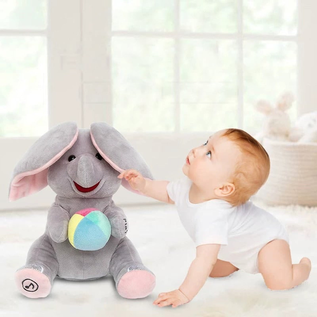 Musical Elephant Plush Toy With Peek-A-Boo Ears And Soothing Melodies - Image 1