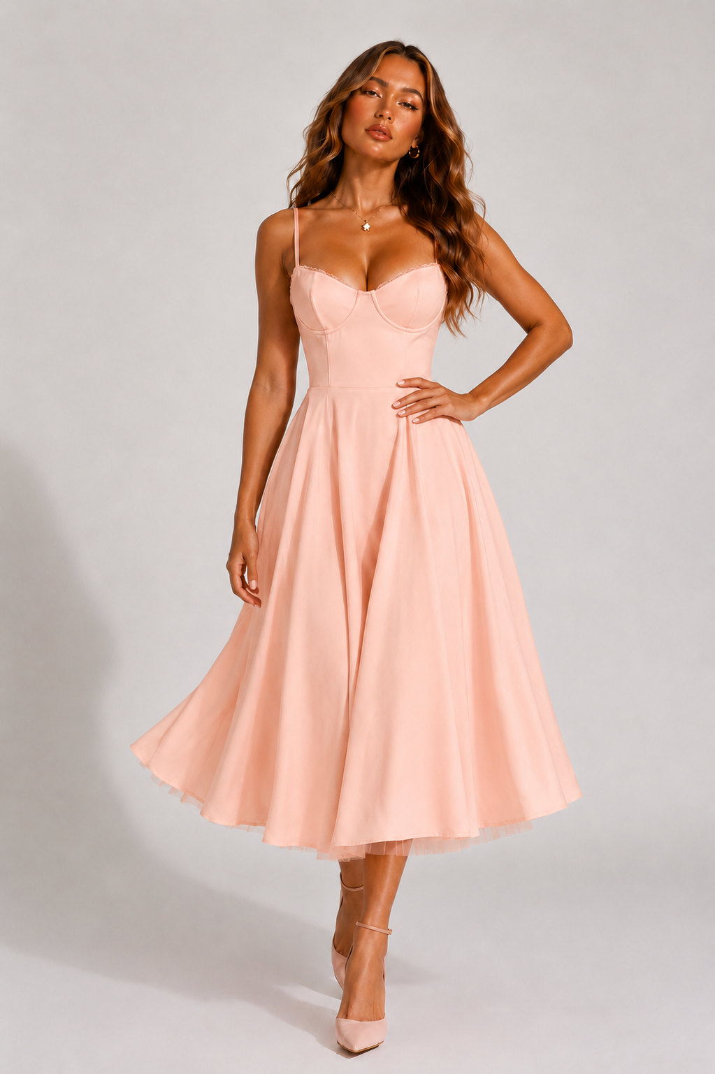 NOVA | Wedding Guest Midi Dress with Flared Skirt for Women