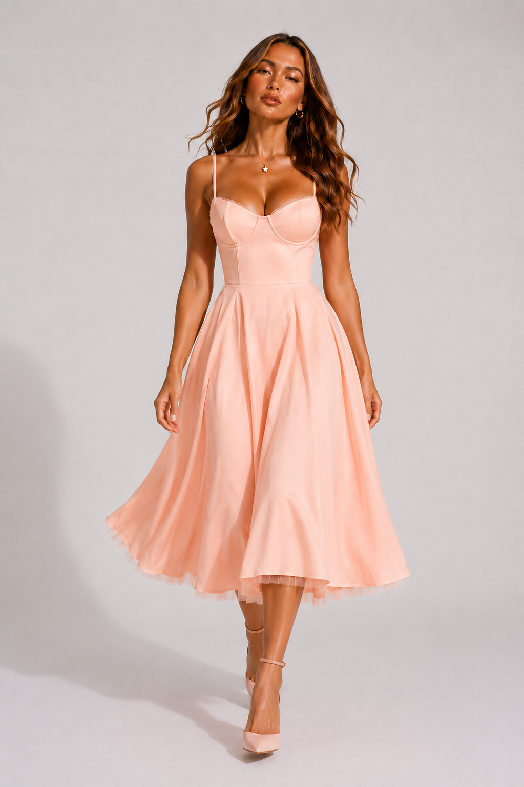 NOVA | Wedding Guest Midi Dress with Flared Skirt for Women