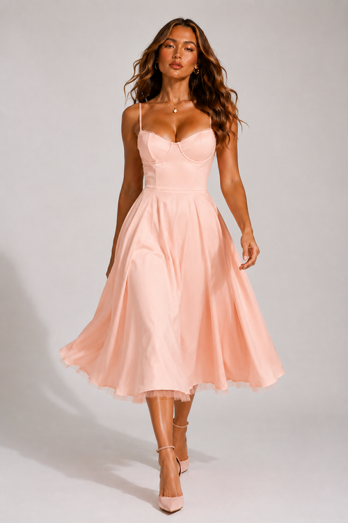NOVA | Wedding Guest Midi Dress with Flared Skirt for Women