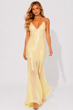NOVA | Yellow Sequin Maxi Dress | Elegant Evening & Wedding Guest Dress