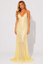 NOVA | Yellow Sequin Maxi Dress | Elegant Evening & Wedding Guest Dress