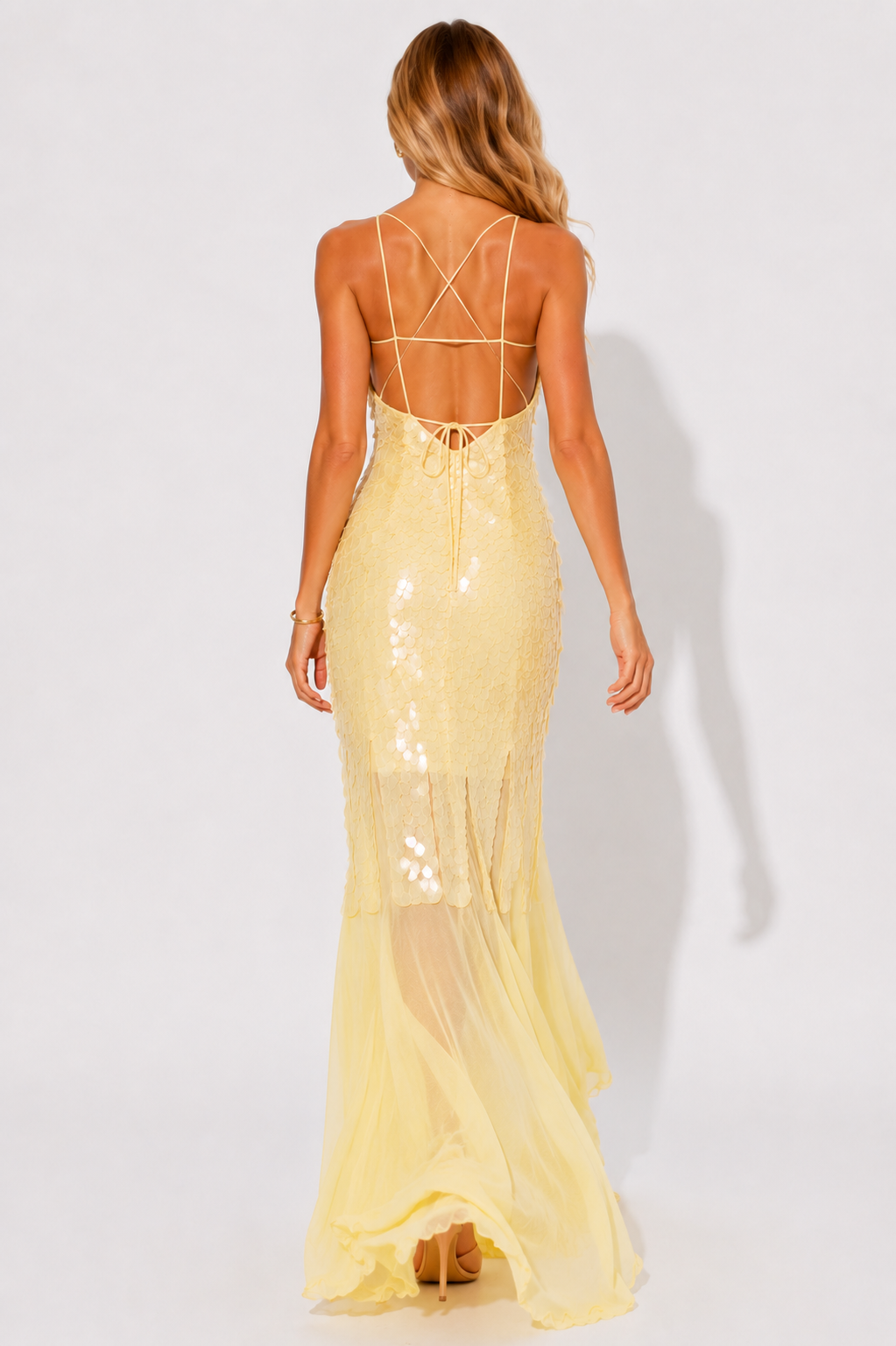 NOVA | Yellow Sequin Maxi Dress | Elegant Evening & Wedding Guest Dress