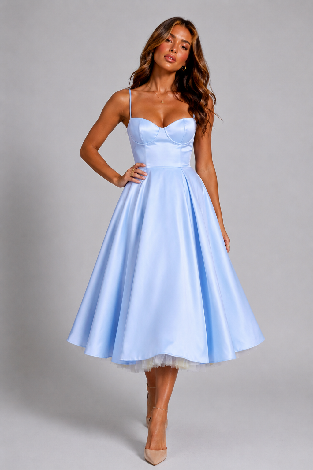 NOVA | Wedding Guest Midi Dress with Flared Skirt for Women