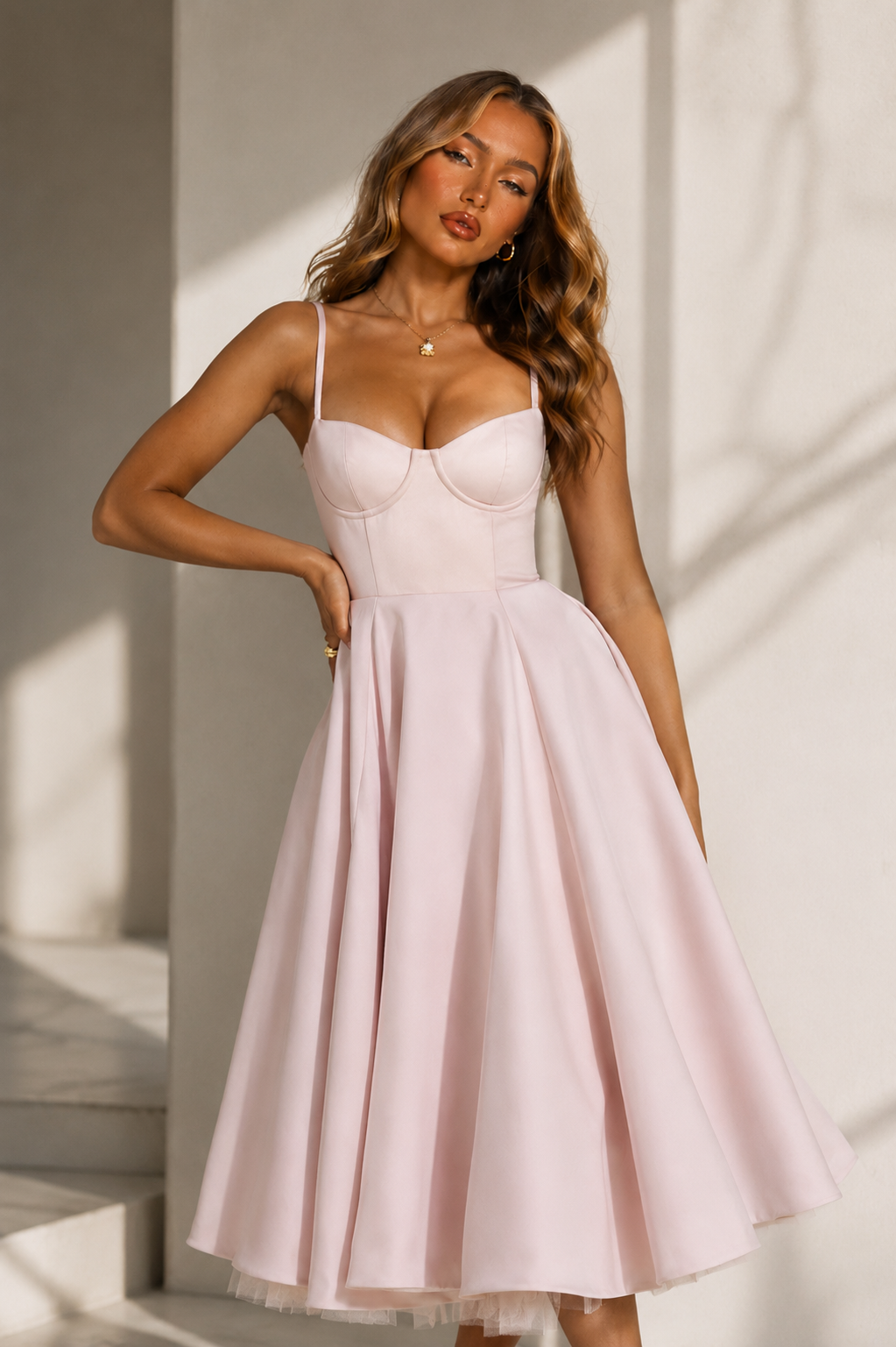 NOVA | Wedding Guest Midi Dress with Flared Skirt for Women