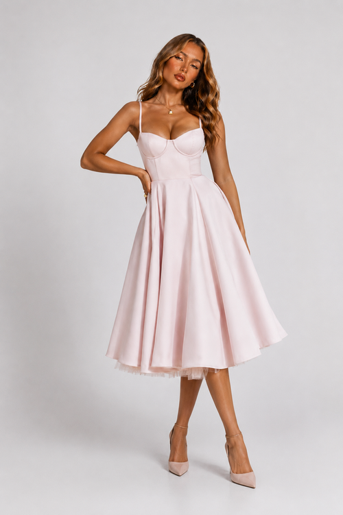 NOVA | Wedding Guest Midi Dress with Flared Skirt for Women