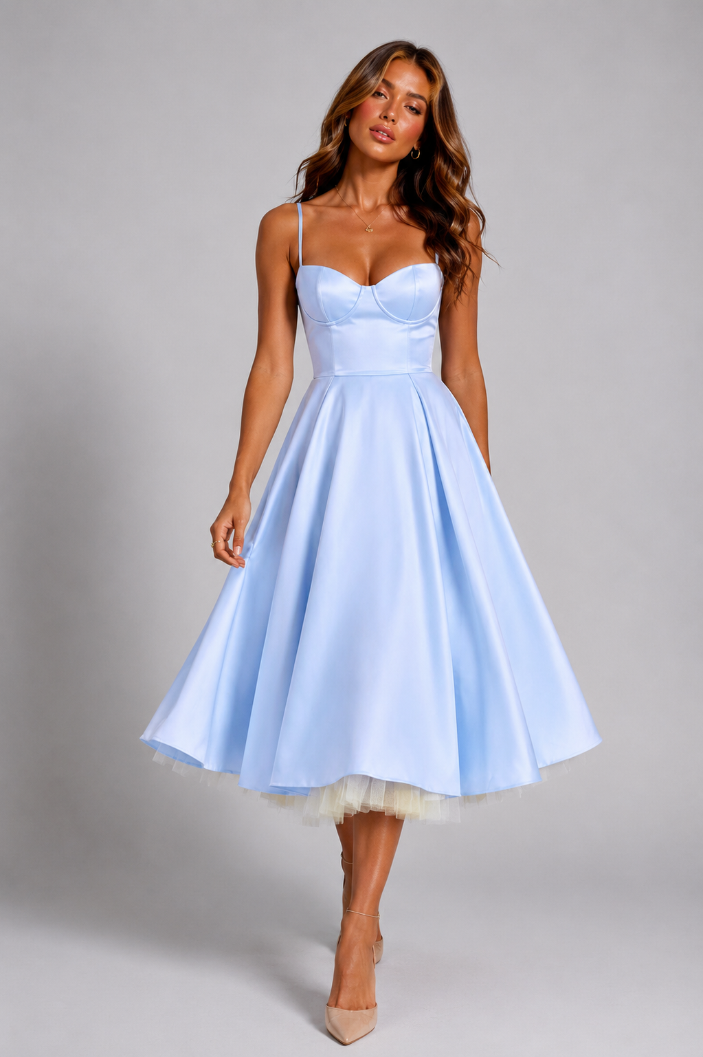 NOVA | Wedding Guest Midi Dress with Flared Skirt for Women