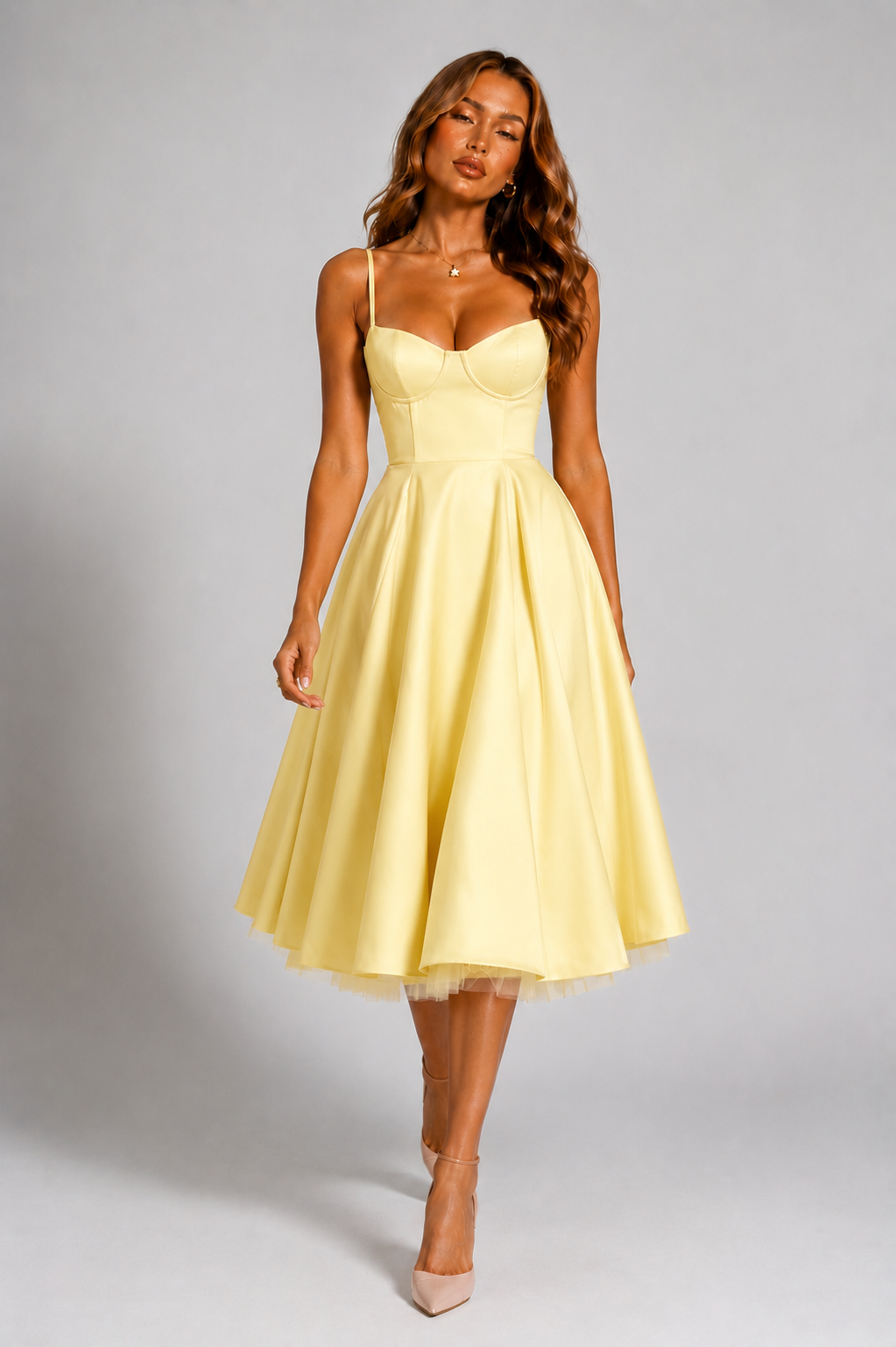 NOVA | Wedding Guest Midi Dress with Flared Skirt for Women