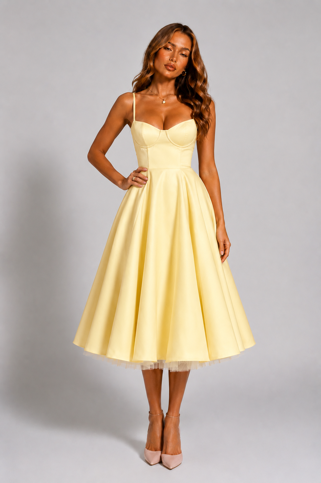 NOVA | Wedding Guest Midi Dress with Flared Skirt for Women