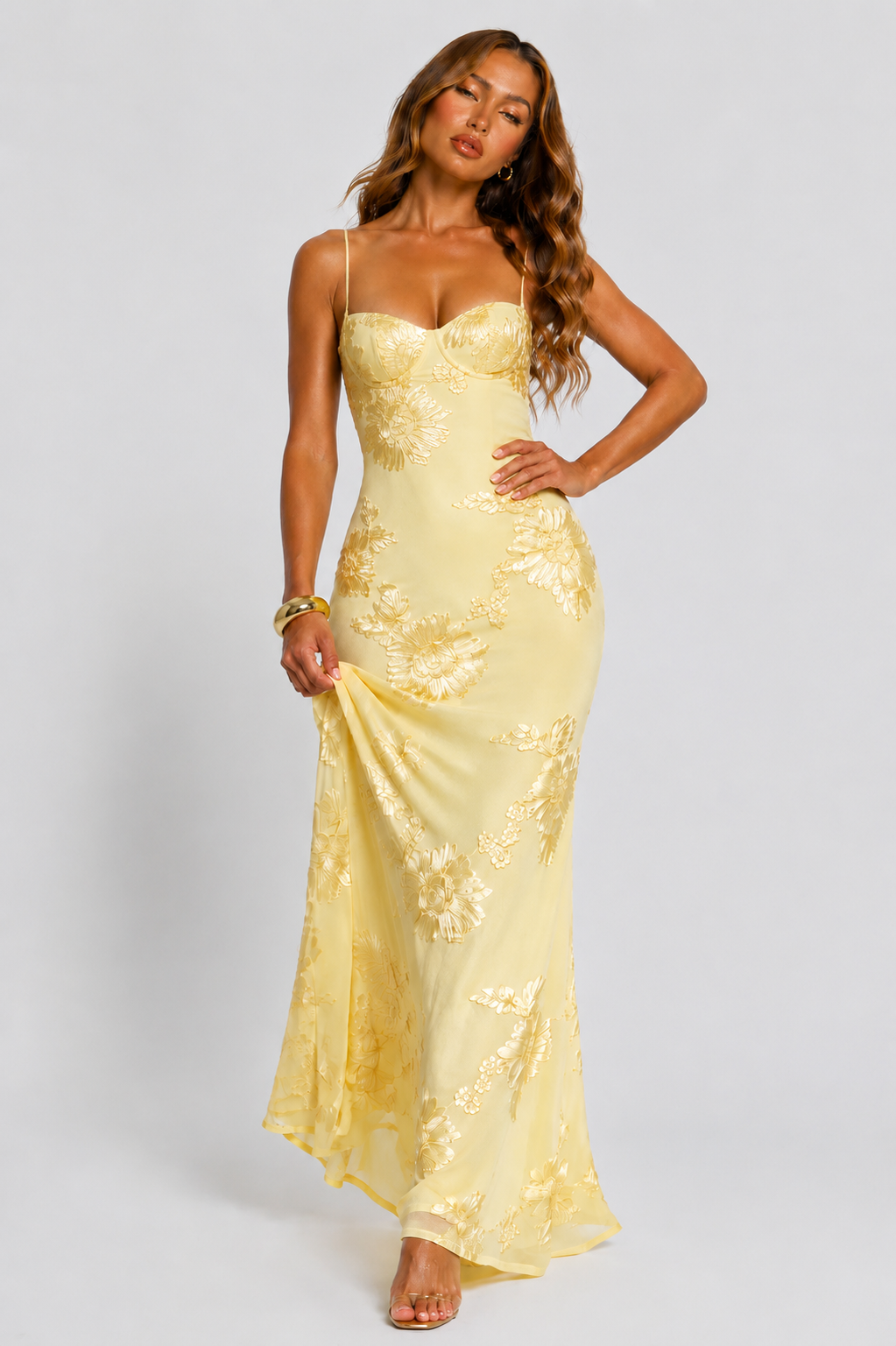 NOVA | Women's Floral Jacquard Maxi Dress | Elegant Evening Gown