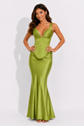 NOVA | Sage Green Wedding Guest Dress Set | Satin Corset Maxi Dress Set