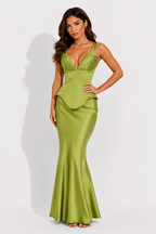 NOVA | Sage Green Wedding Guest Dress Set | Satin Corset Maxi Dress Set