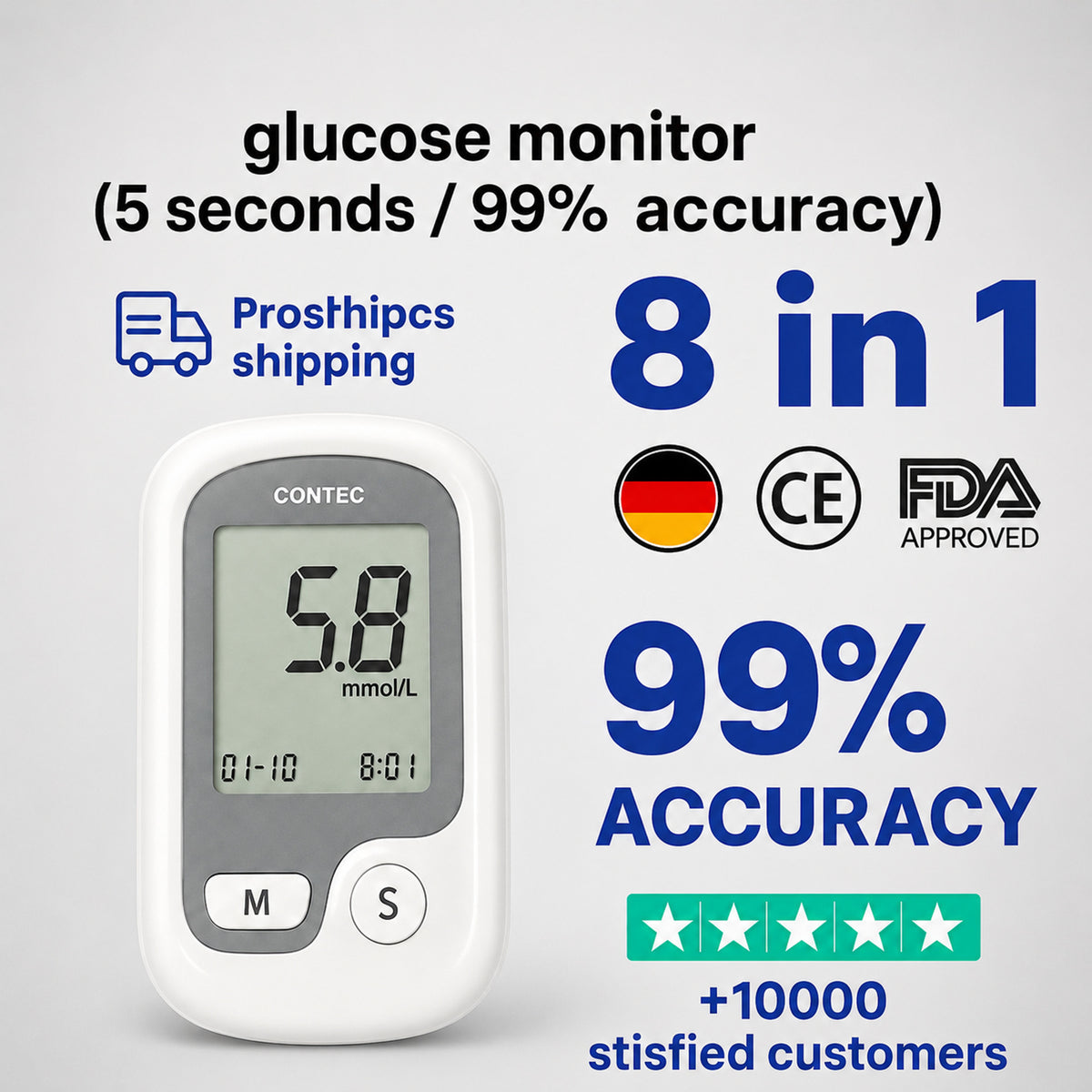 Non-Painful Glucometer Glucose Monitor Portable Fingertip Digital Display - Image 1