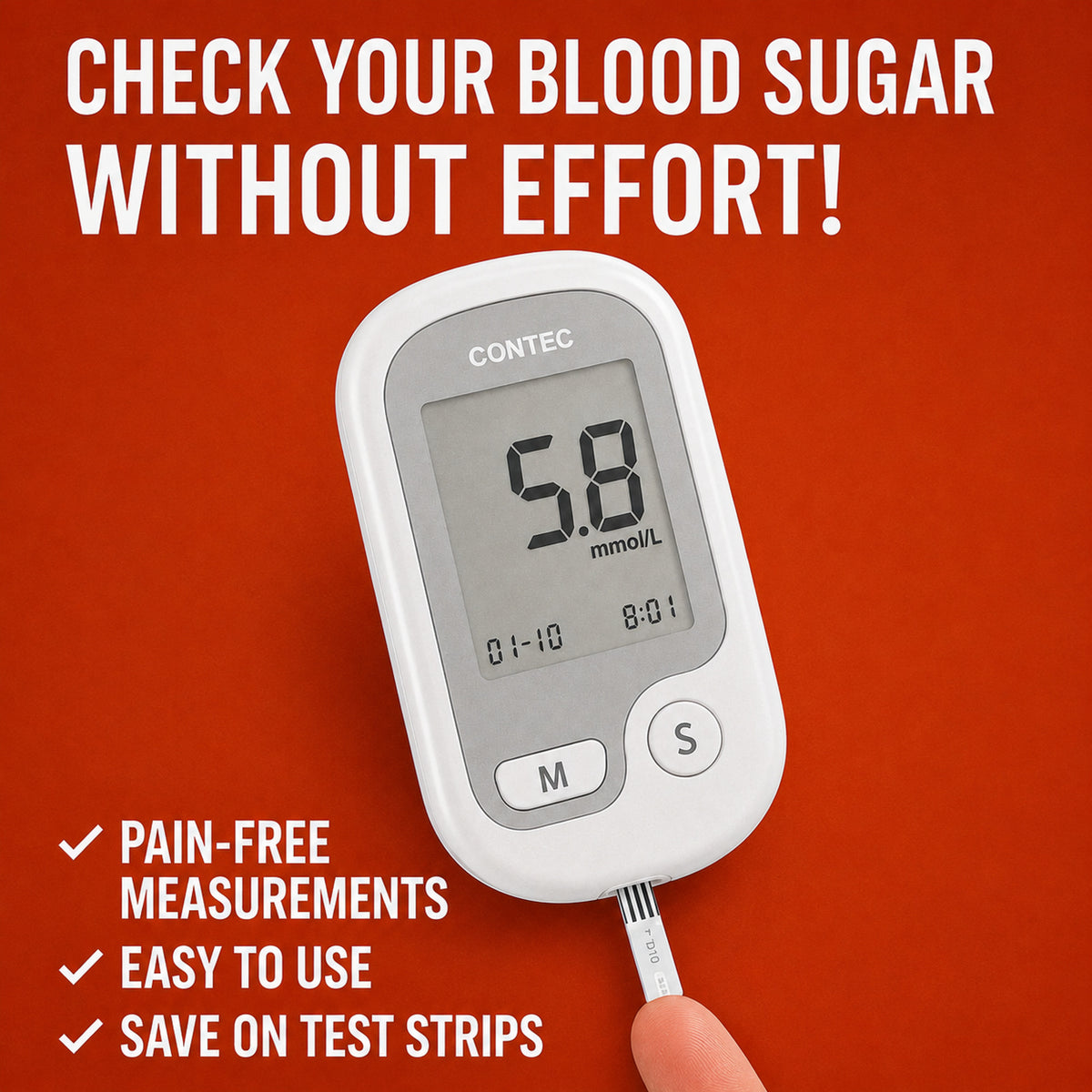 Non-Painful Glucometer Glucose Monitor Portable Fingertip Digital Display - Image 2