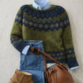 Nordic Knit Sweater with Ribbed Cuffs and Patterned Yoke - Image 1