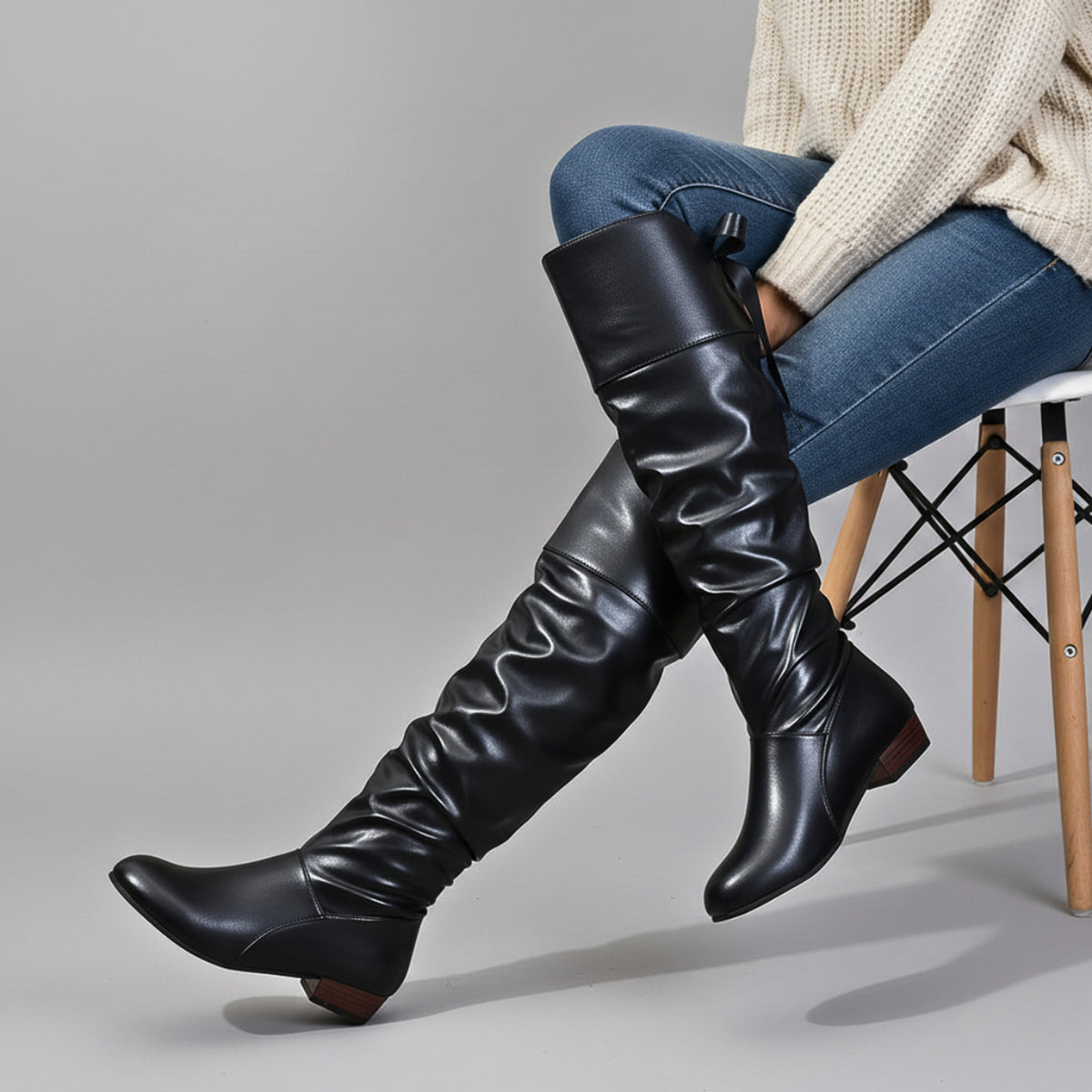 Over The Knee Boots with Slouchy Fit and Almond Toe - Image 4