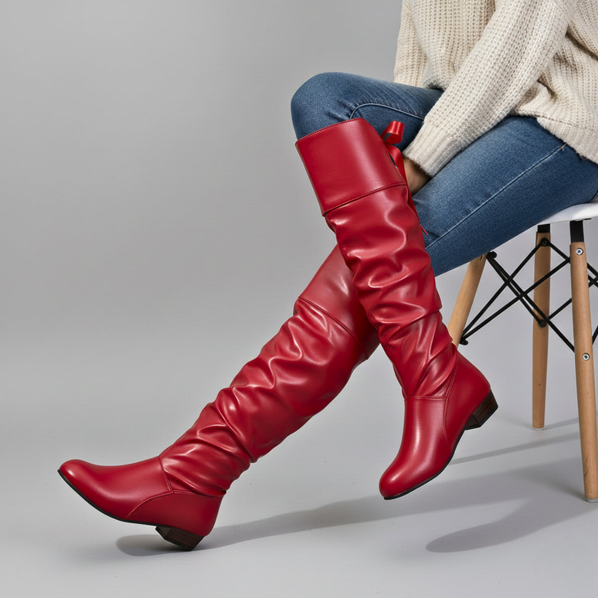 Over The Knee Boots with Slouchy Fit and Almond Toe - Image 5