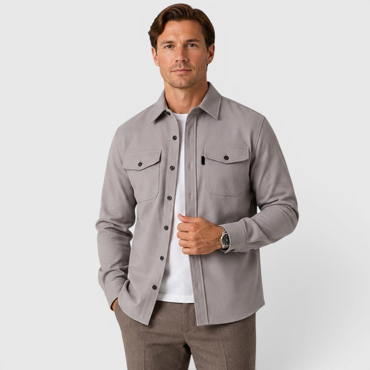 Overshirts with Relaxed Brushed Fit and Flap Pockets - Image 1