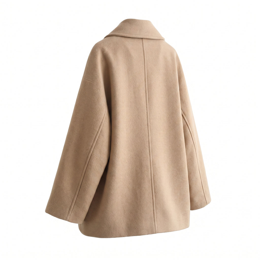 Button Front Jacket with Relaxed Oversized Coat and Patch Pockets - angle