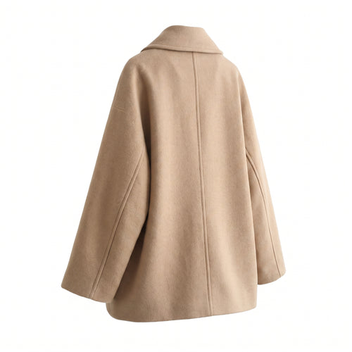 Button Front Jacket with Relaxed Oversized Coat and Patch Pockets - angle