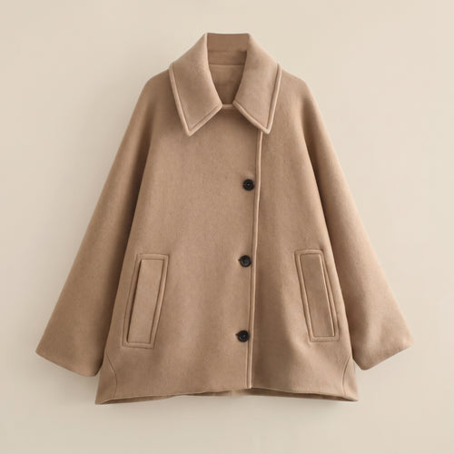 Button Front Jacket with Relaxed Oversized Coat and Patch Pockets - hero
