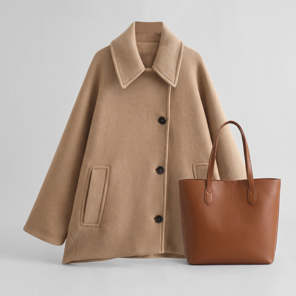 Button Front Jacket with Relaxed Oversized Coat and Patch Pockets - scale