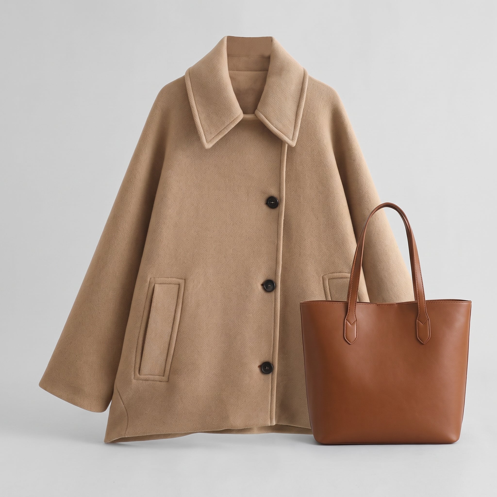 Button Front Jacket with Relaxed Oversized Coat and Patch Pockets - scale