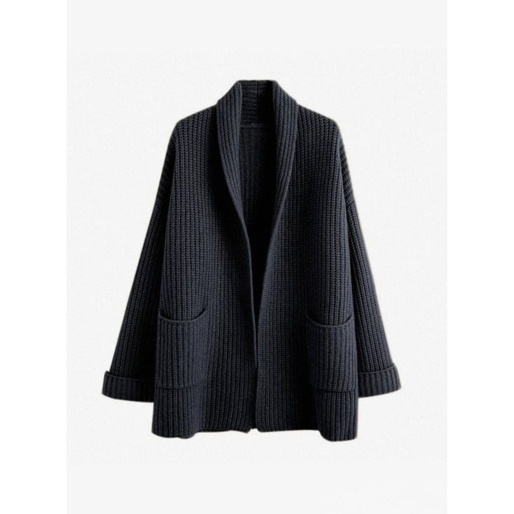 Oversized Knit Cardigan with Relaxed Open Front and Shawl Collar - Image 3