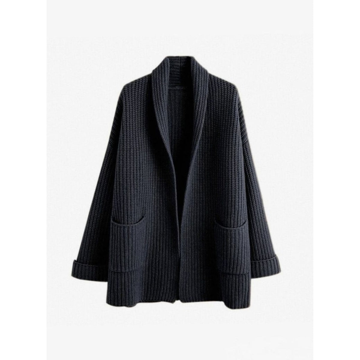 Oversized Knit Cardigan with Relaxed Open Front and Shawl Collar - Image 3