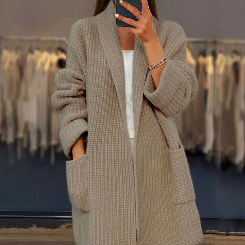 Oversized Knit Cardigan with Relaxed Open Front and Shawl Collar - Image 2