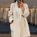 Oversized Knit Cardigan with Relaxed Open Front and Shawl Collar - Image 1