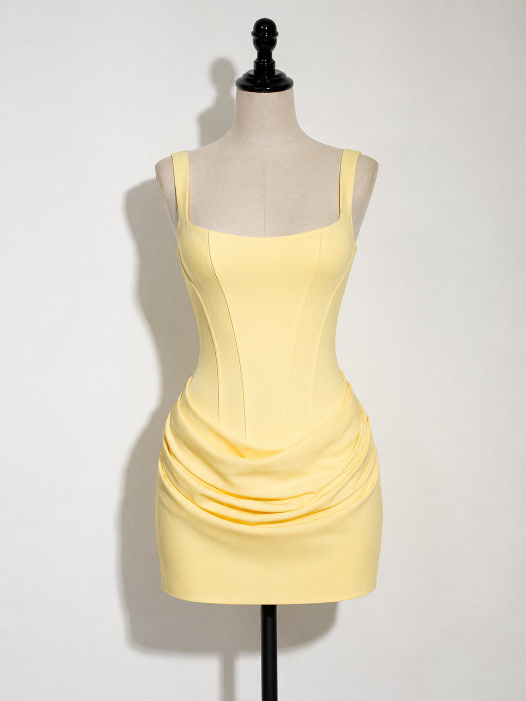 NOVA | Women’s Bodycon Mini Dress Yellow & Pink – Square Neck Sleeveless Party Dress
